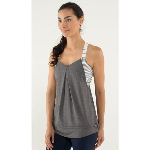 Lululemon Rest Less Heathered Soot Light Tank Top Size 6 Hyper Stripe Relaxed - Picture 3 of 12